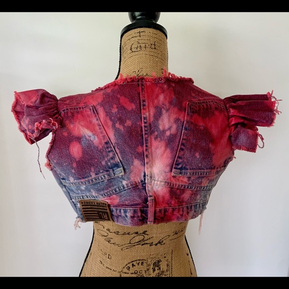New York Couture Tie Dye Bleached Denim Bolero - Picture 3 of 7